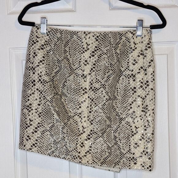 Olivaceous Vanilla Sky Tan & Brown Asymmetrical Snake Print Skirt M - Picture 14 of 16